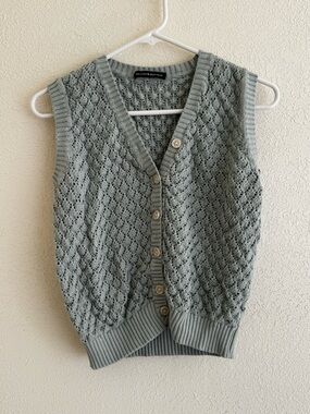 Brandy Melville Mint Sage Openwork Knit Button Vest